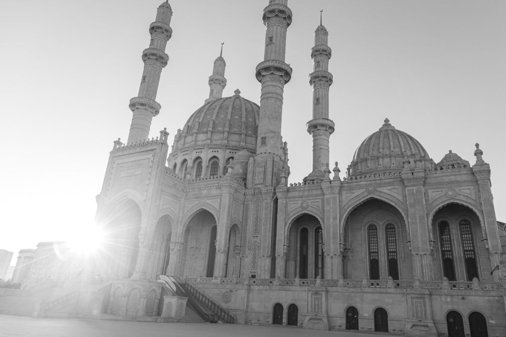 View of a mosque at sunrise