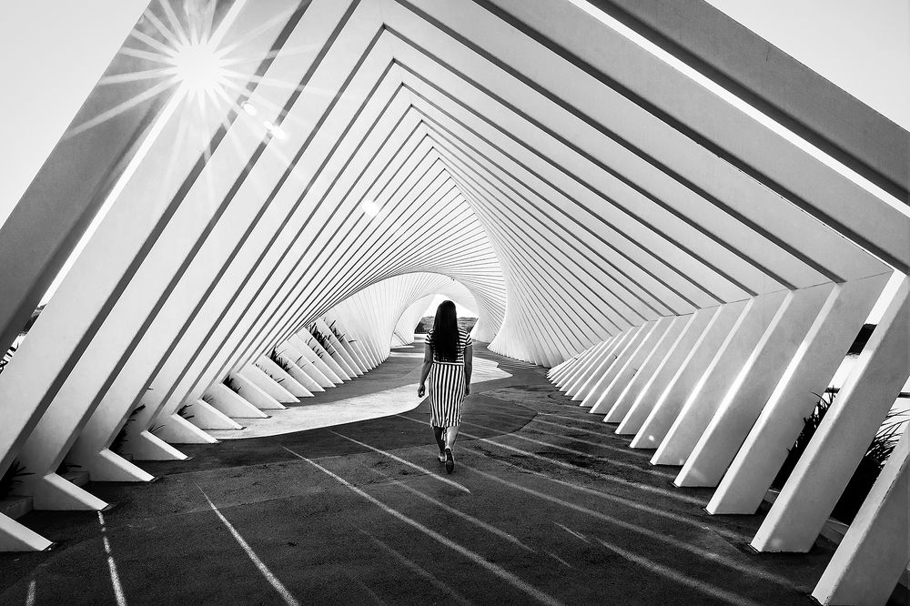AN LADY IN LINED DRESS IN LEANING  FRAME