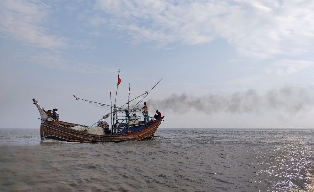 A boat running in the current