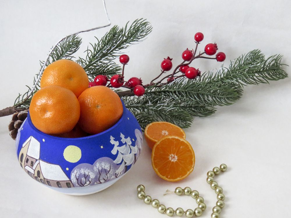 Mandarins in a blue vase