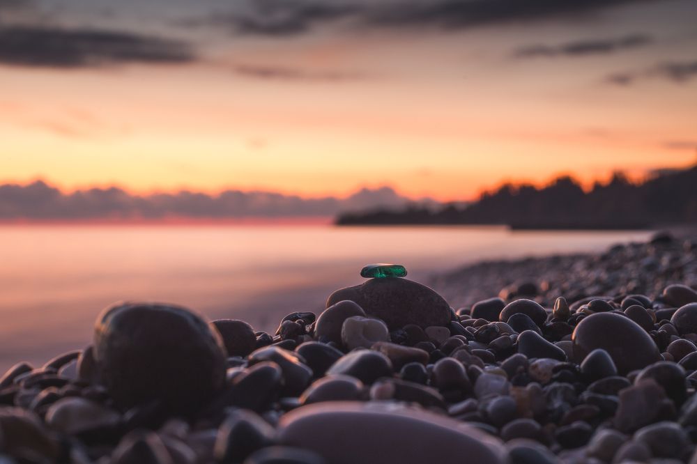 The rock on the seaside at the Black sea on the sunset