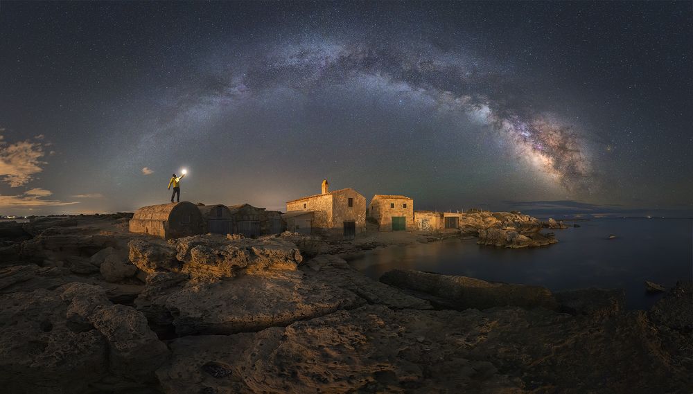 Fishermen's houses under the milky way