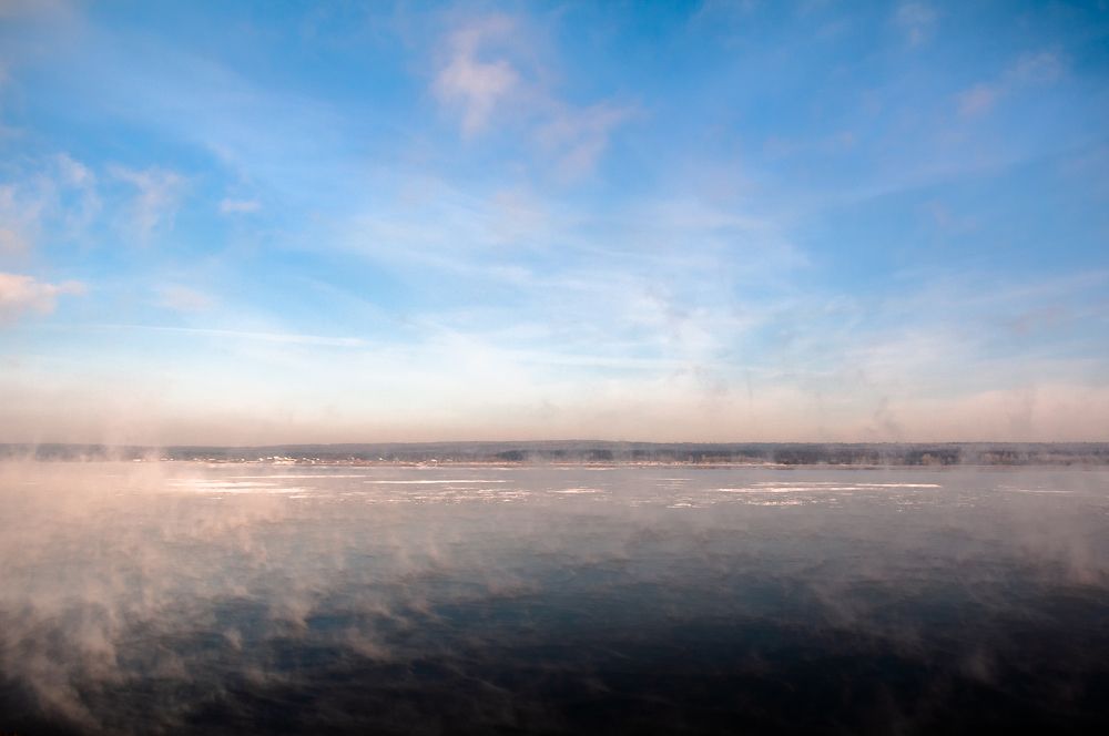 Winter fog over the Enisey river