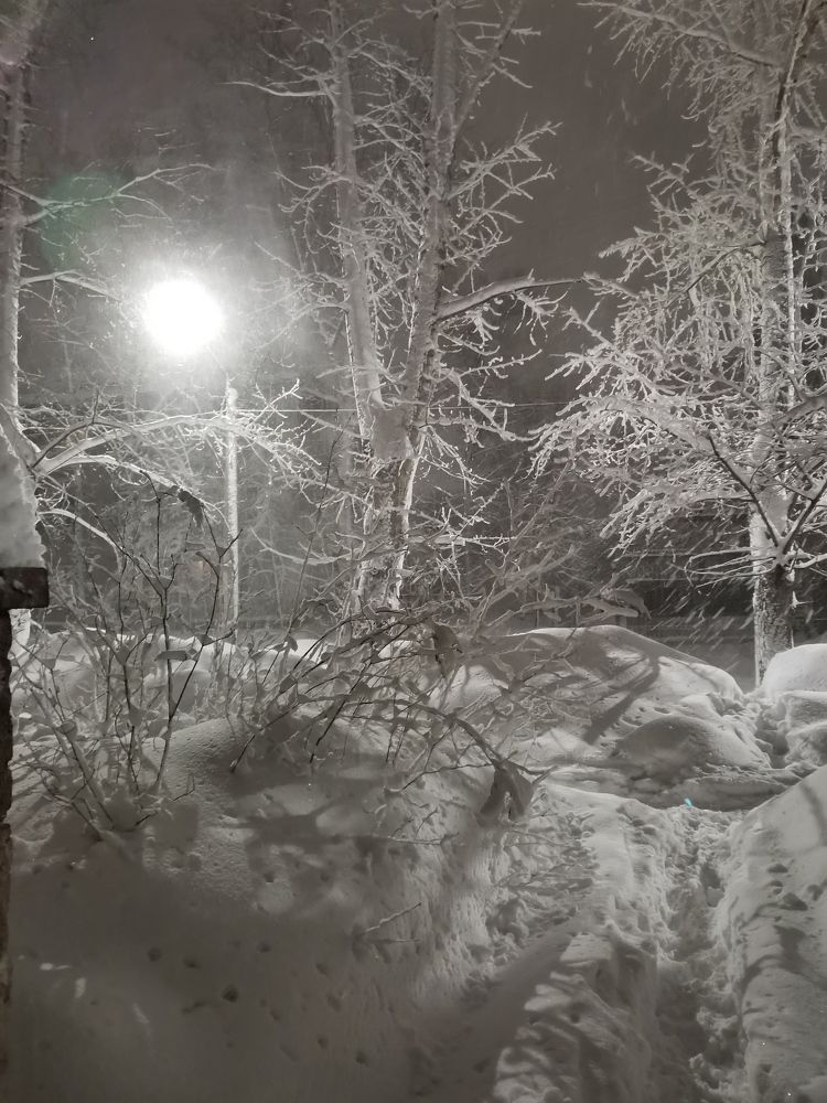 Ночь, улица, фонарь,  зима