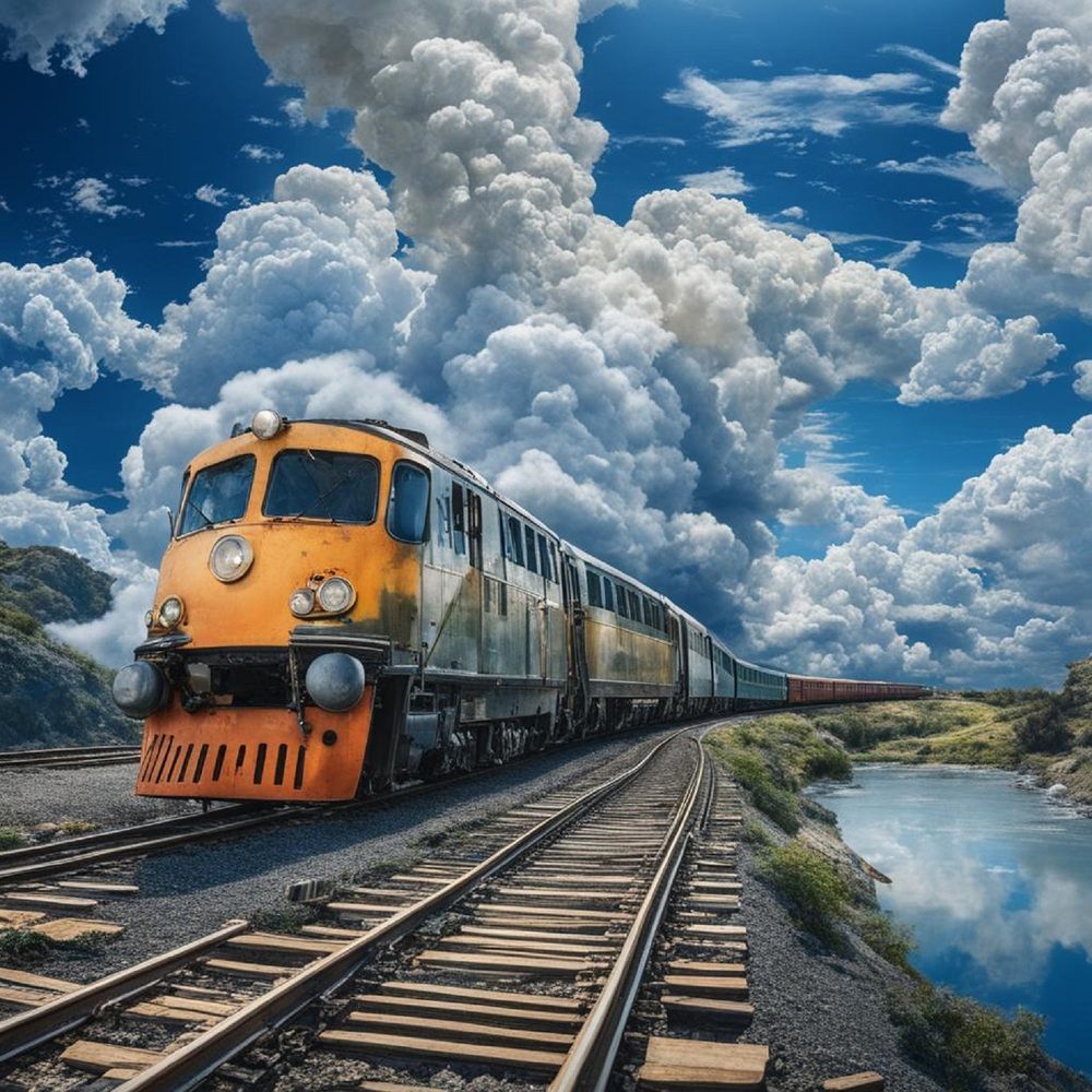 Clouds on blue sky and train