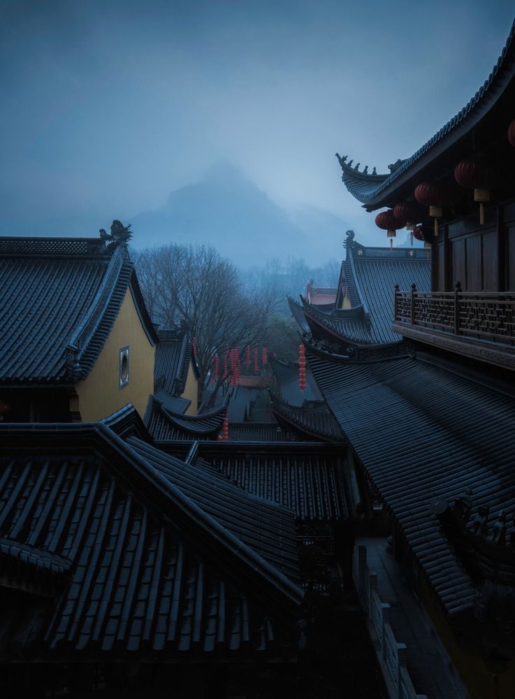 temple in the rain