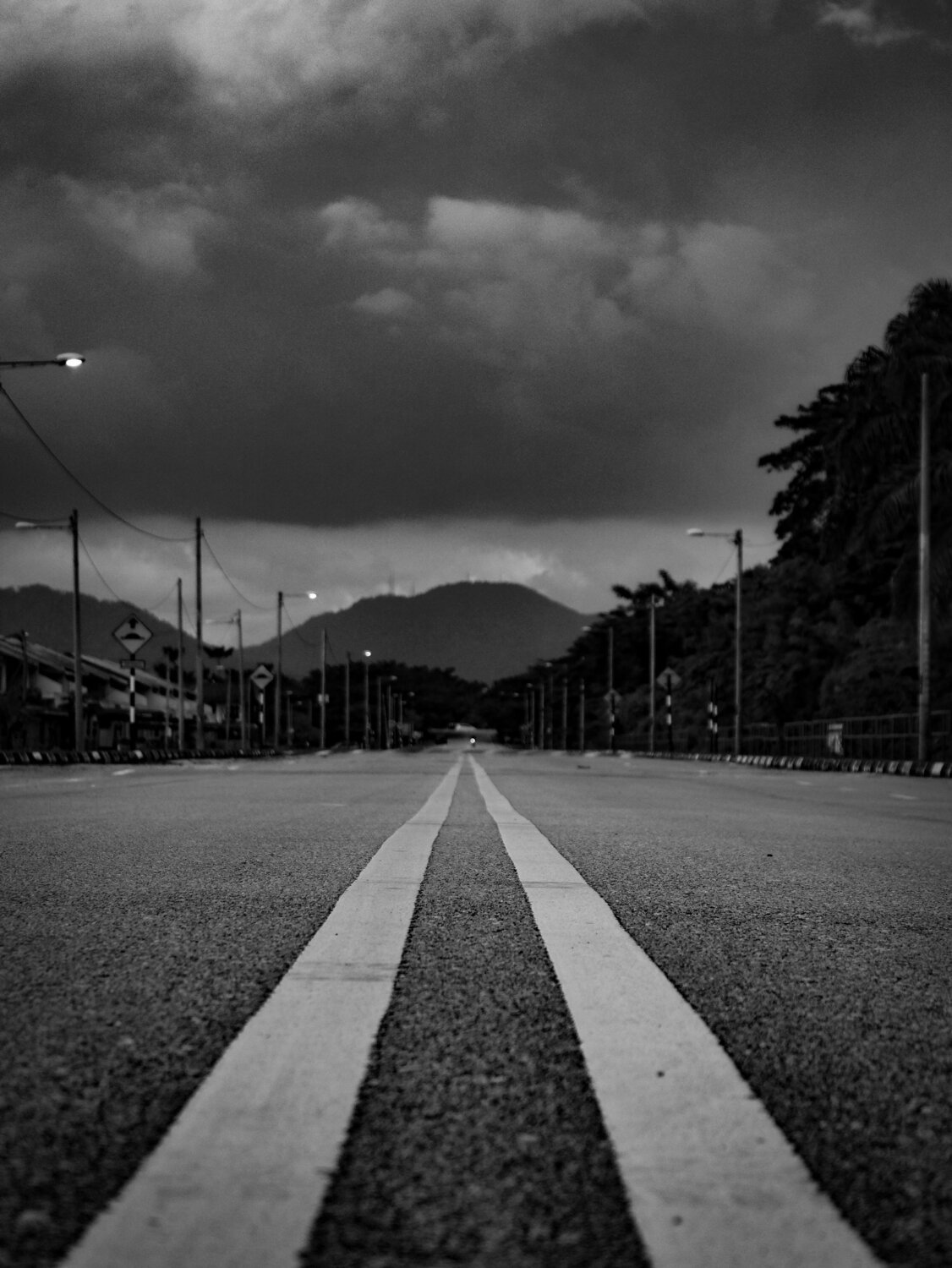 straight up the hill