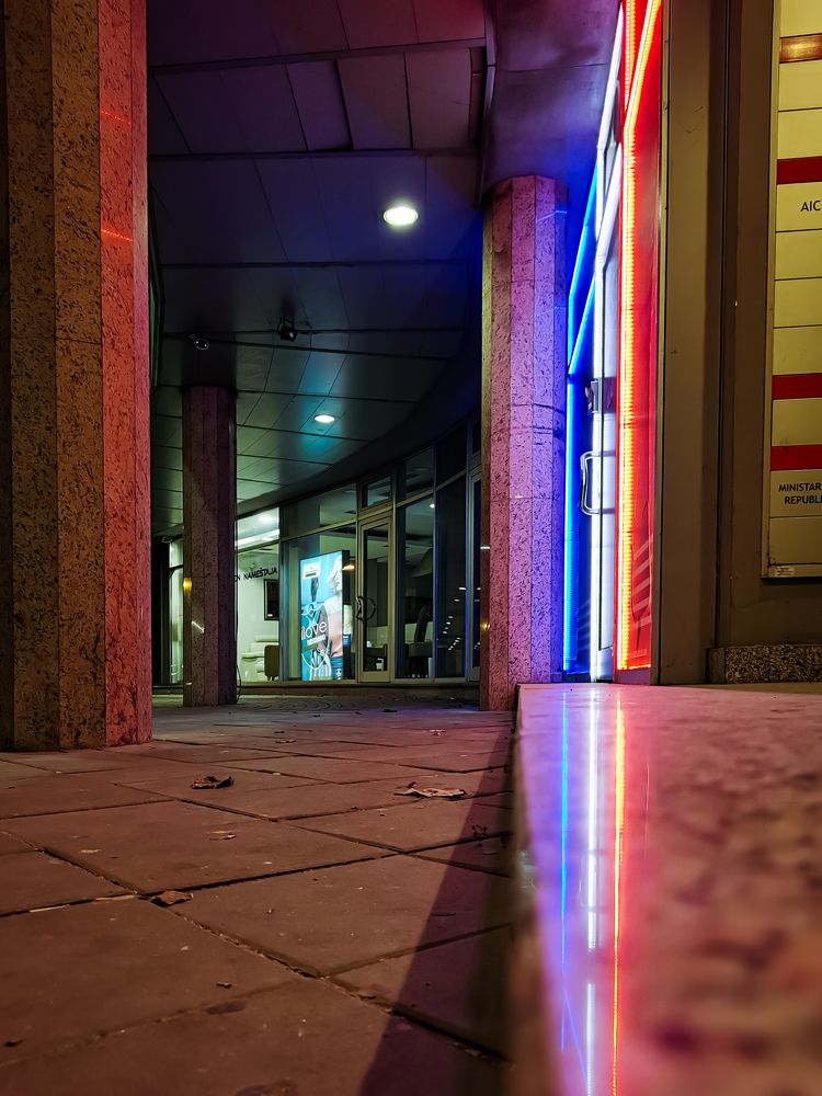 Symmetry and reflection on the streets. Novi-Sad, Serbia
