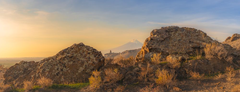 Ararat mountains with the old Khor Virap monastery