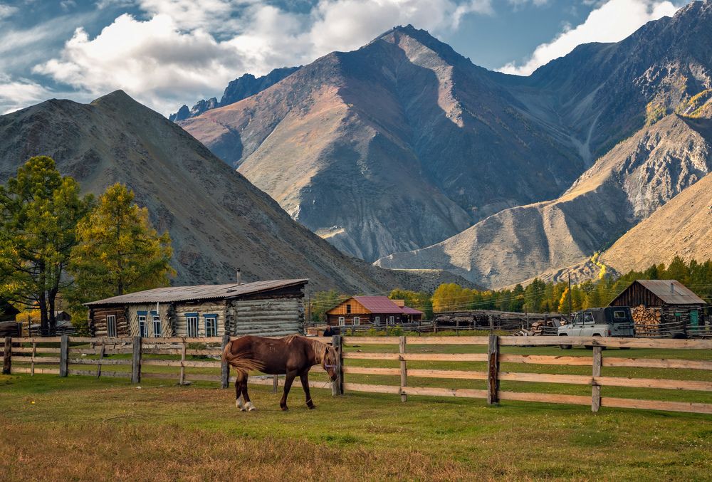 Осенний вечер в деревне Аркыт ( Алтай ).