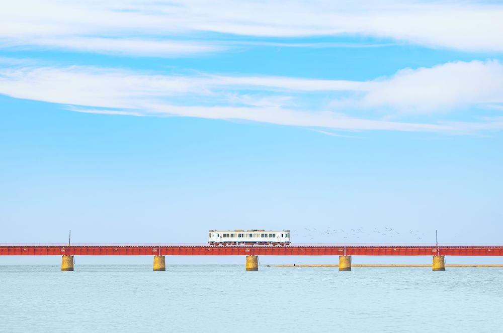 Train running on the sea