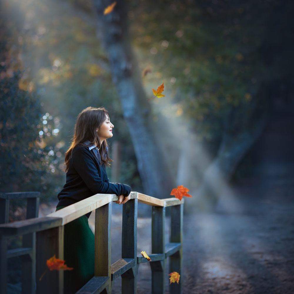 A Girl embracing this beautiful autumn morning..