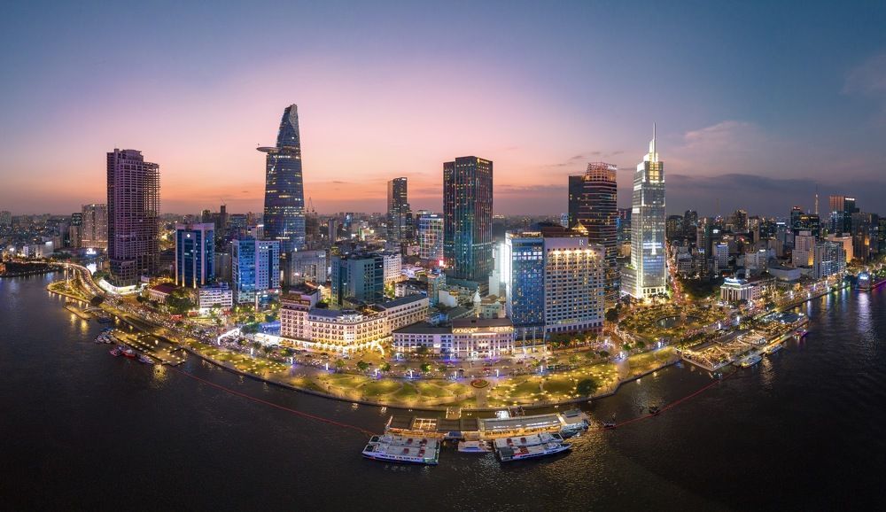 Sunset at Bach Dang wharf in Ho Chi Minh City Vietnam