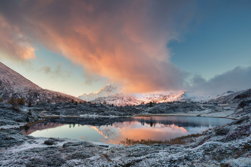 Hopschusee sunrise with snow