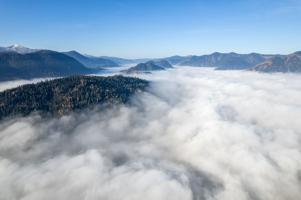 Утренний туман в горах Западного Саяна