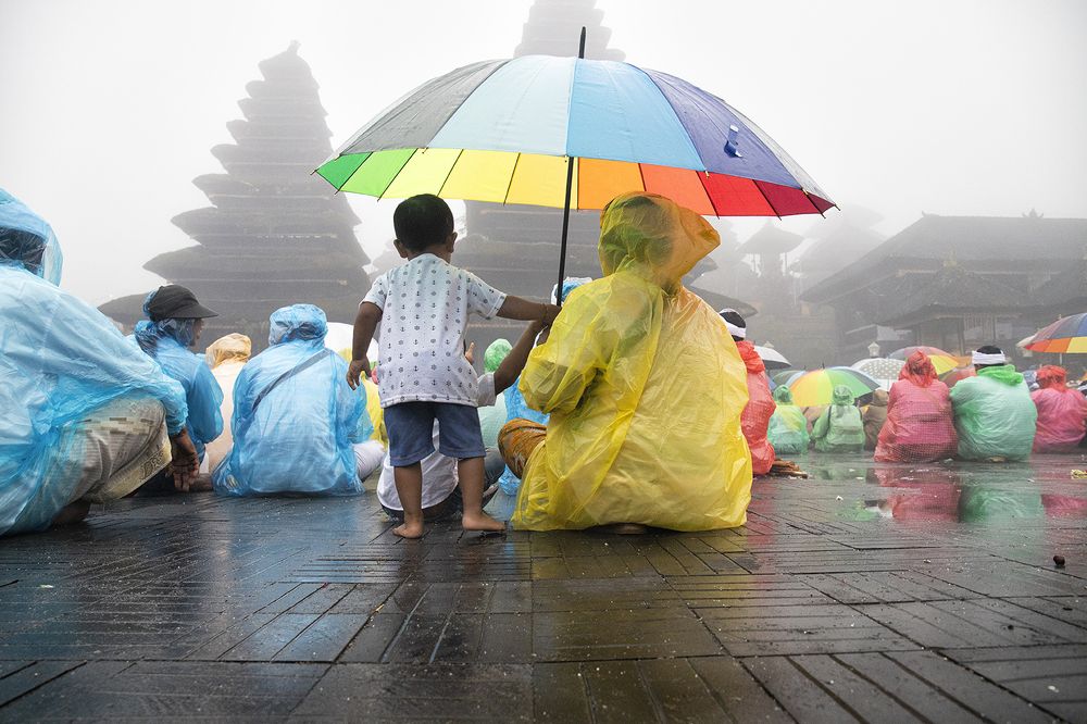 The prayers and offerings of the Hindus to their gods at the Pura Agung Besakih Temple in Bali, Indonesia.