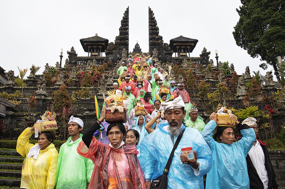 The prayers and offerings of the Hindus to their gods at the Pura Agung Besakih Temple in Bali, Indonesia.