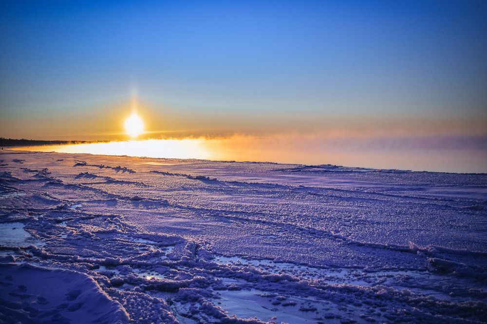 Evaporation of the Baltic Sea. Sunset.