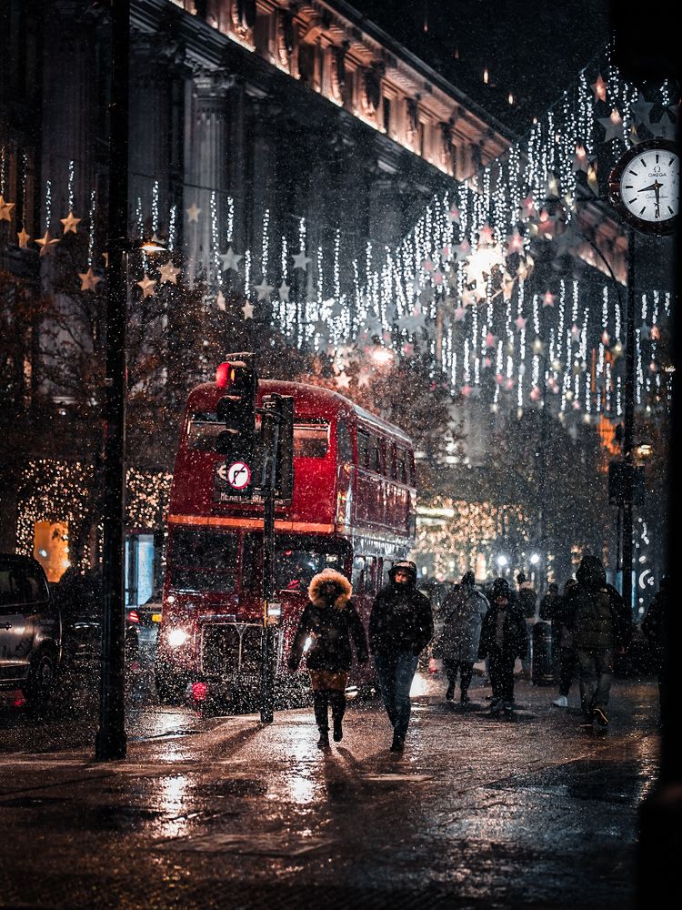 Oxford Street during a snowy night