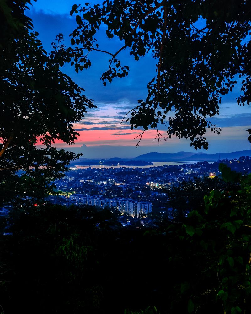 City Lights at Twilight: Guwahati\'s Mesmerizing View from Gandhi Mandap.