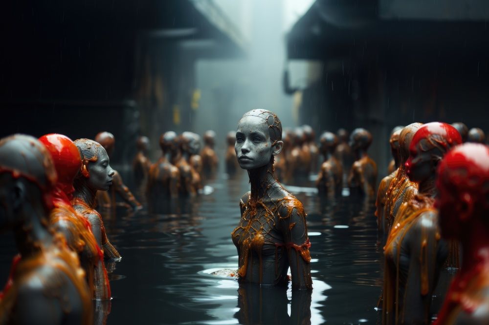 Обряд принятия религии кибер людьми будущего.