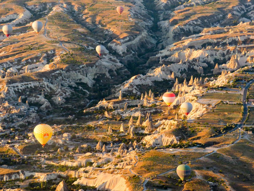Hot air balloons in Cappadocia at sunrise