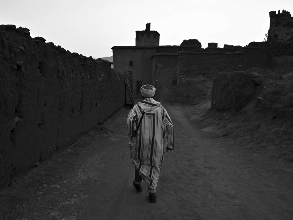 Talawat area of Morocco, a man running before sunset
