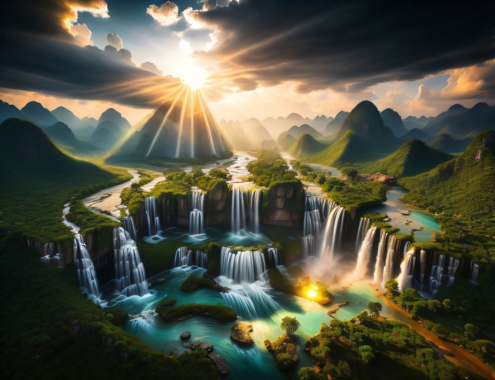 Ban Gioc Waterfall in sunshine