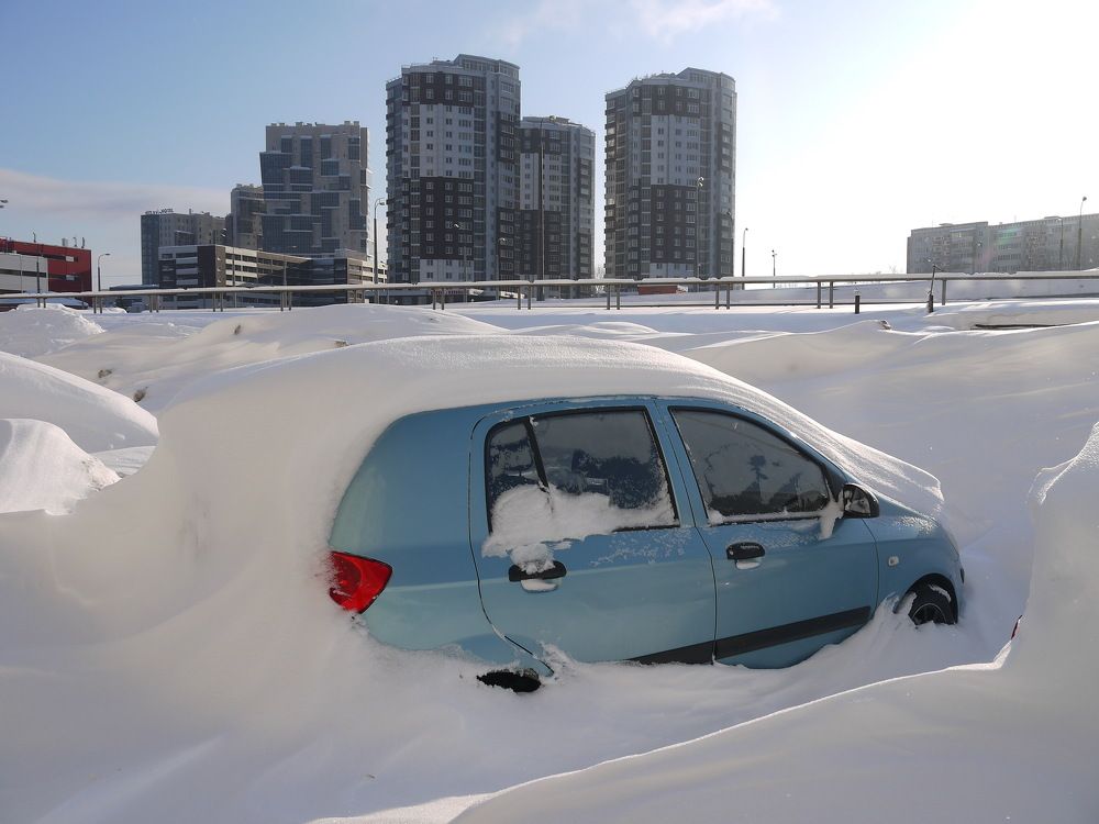 Под снегом.