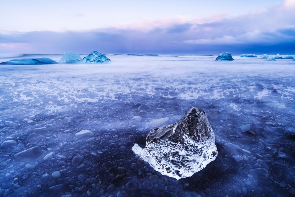 Ice diamonds on the beach