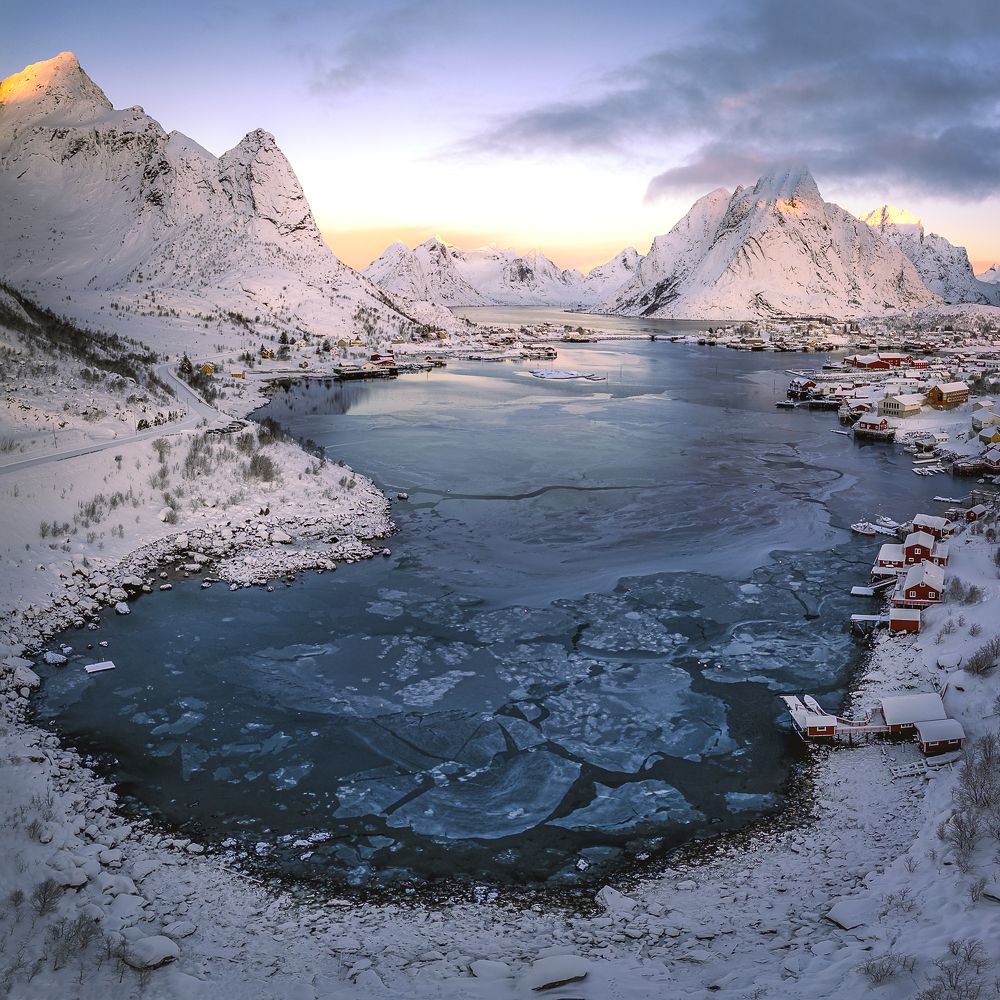Pink sunrise over Reine.