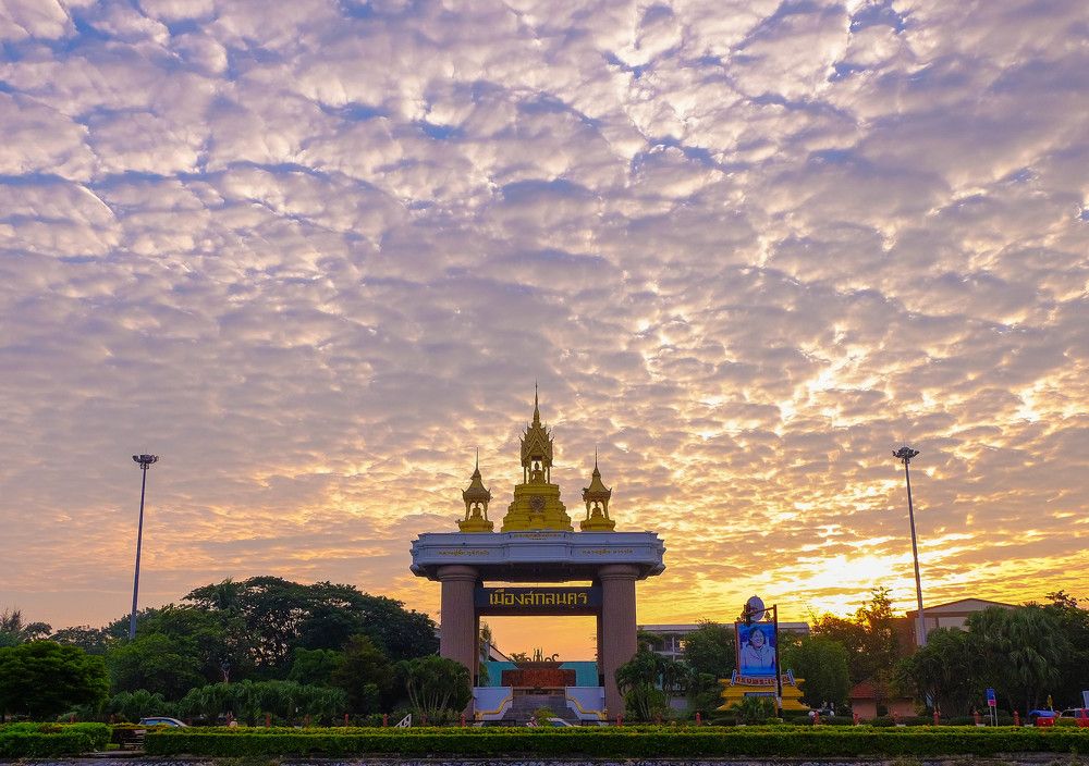 sunset at Sakon Nakhon land mark ,Thailand