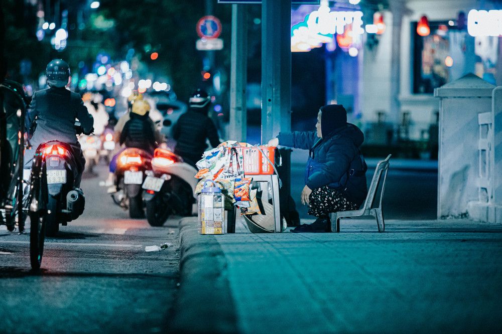 Poor elderly people in Vietnam in winter
