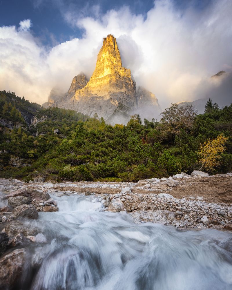 Evening under the mountain Torre Trieste