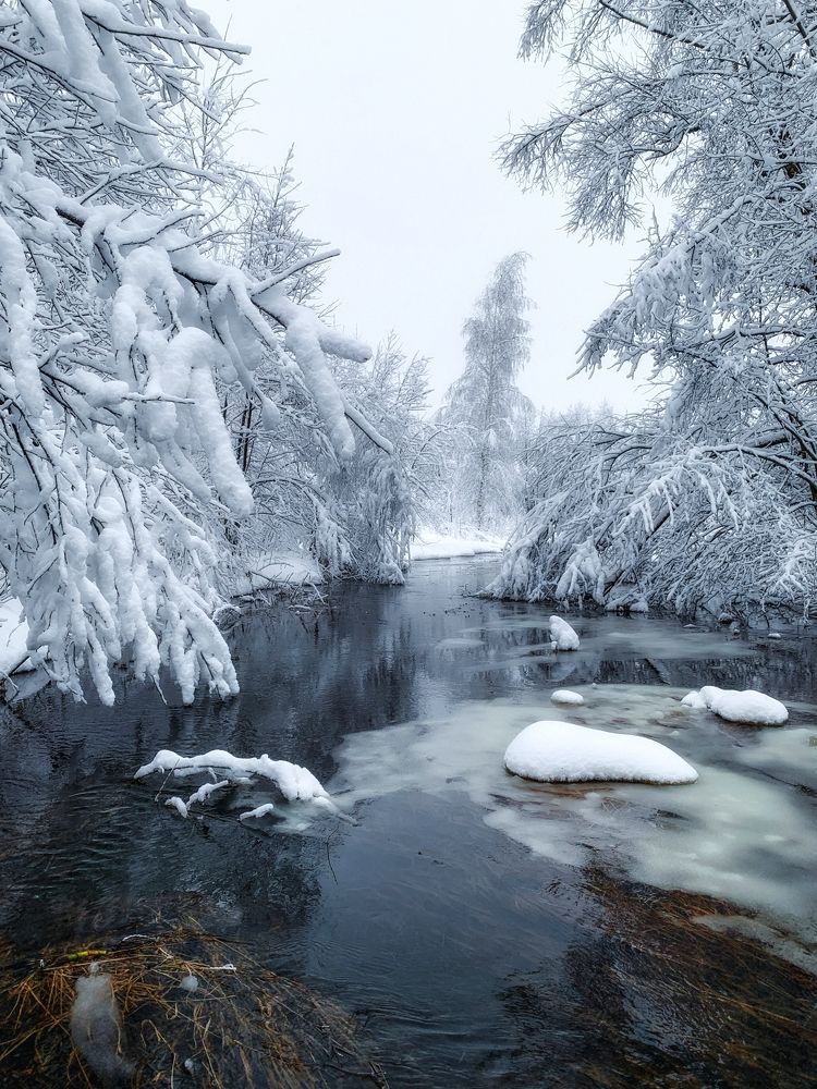 Снежный покров и холодная речка