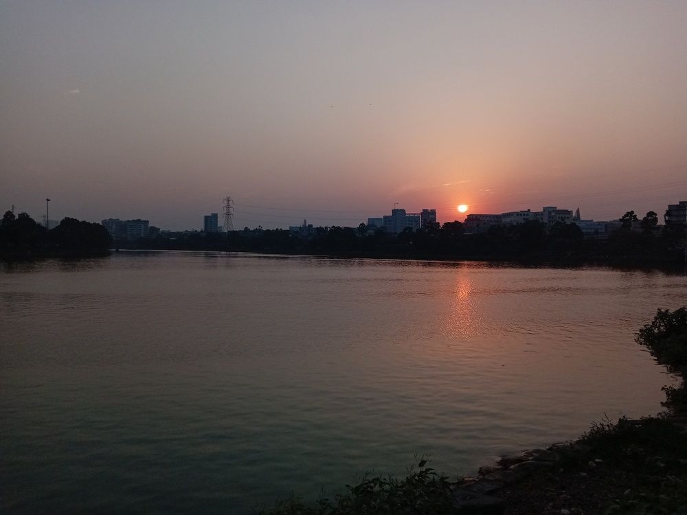Sunset in city