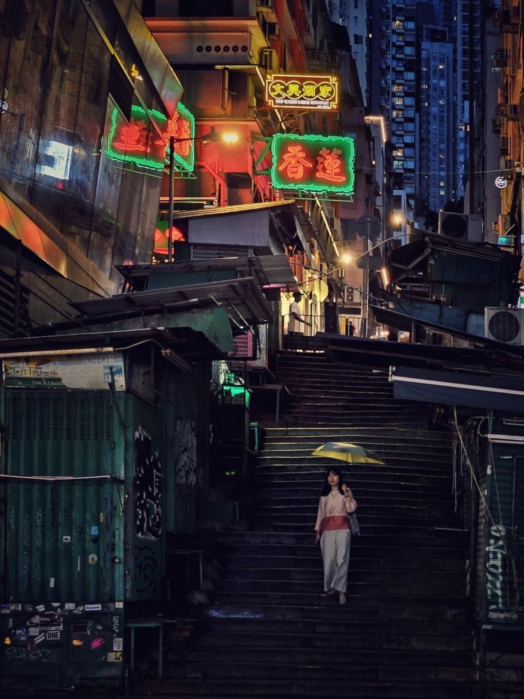 Stairs on a rainy night