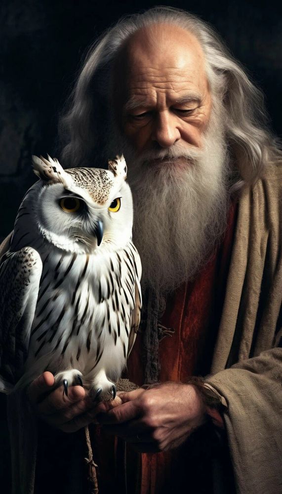 Портрет старенького волшебника с совой