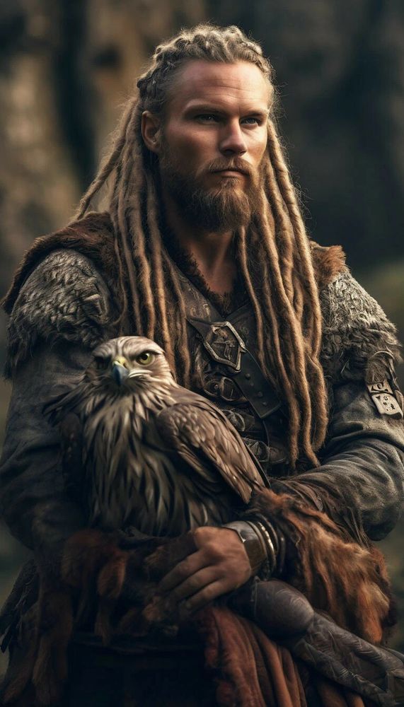 Портрет викинга с соколом