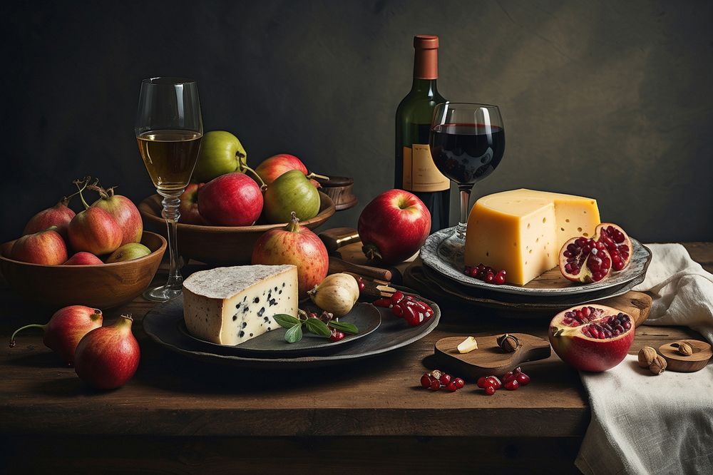 Сыр, фрукты, вино