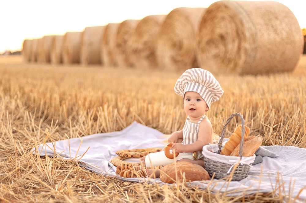 Поваренок на фоне пшеничных стогов