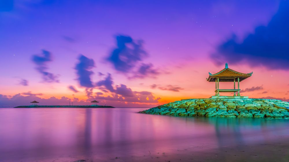 Typical Balinese gazebo on Sanur Beach Bali