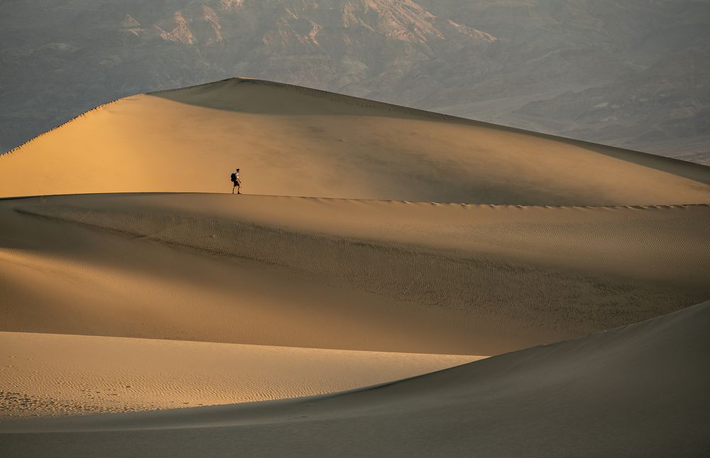 Sunrise stroll over the desert sands