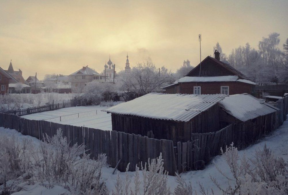 Утро в морозном тумане.
