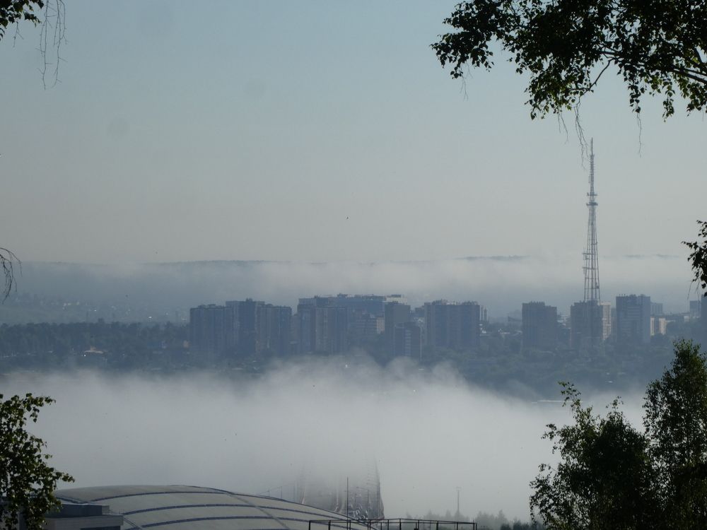 Рассвет, мост, туман, Иркутск