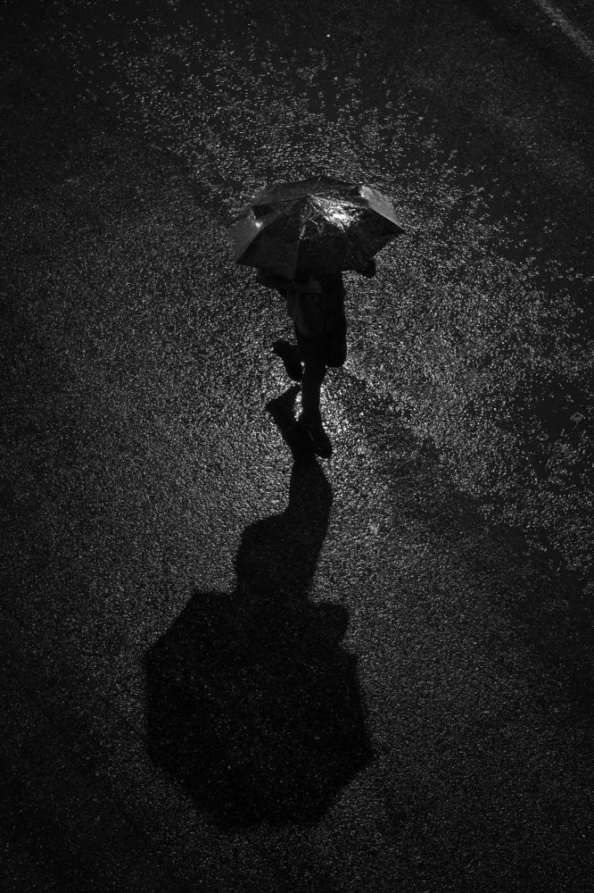 Alone rain shadows in black and white