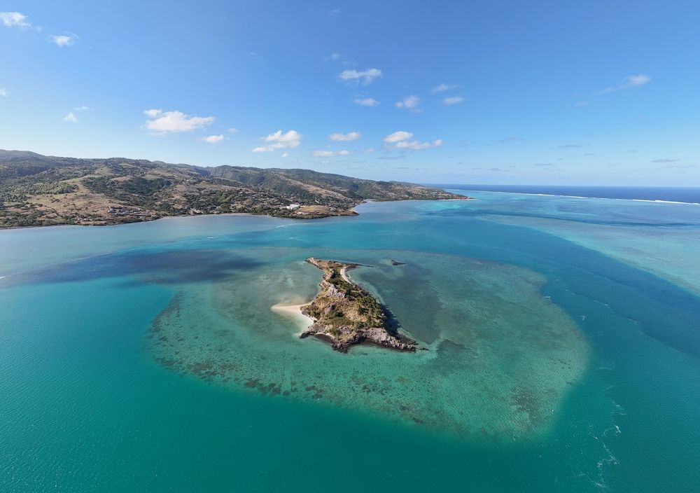 Aerial View of a Serene Island and Coastal Landscape