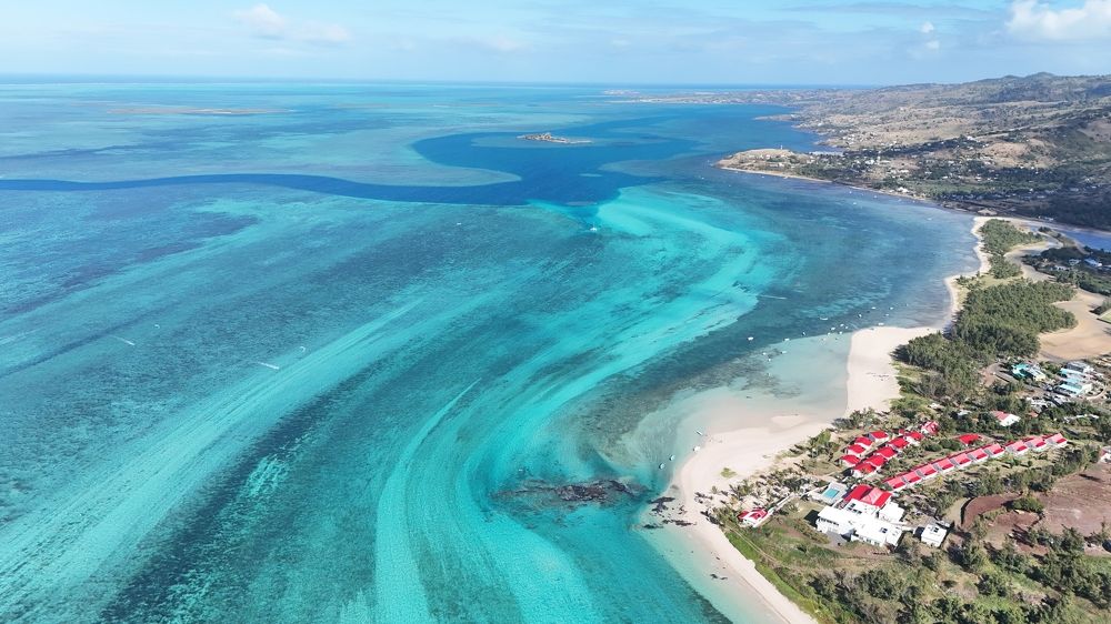 Aerial View of Pristine Coastal Waters and Resort