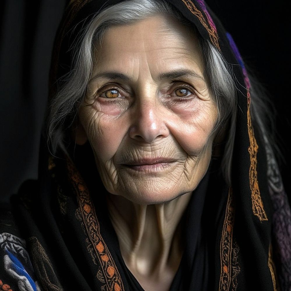 Портрет женщины в цветастом платке (Portrait of a woman in a flowered headscarf)