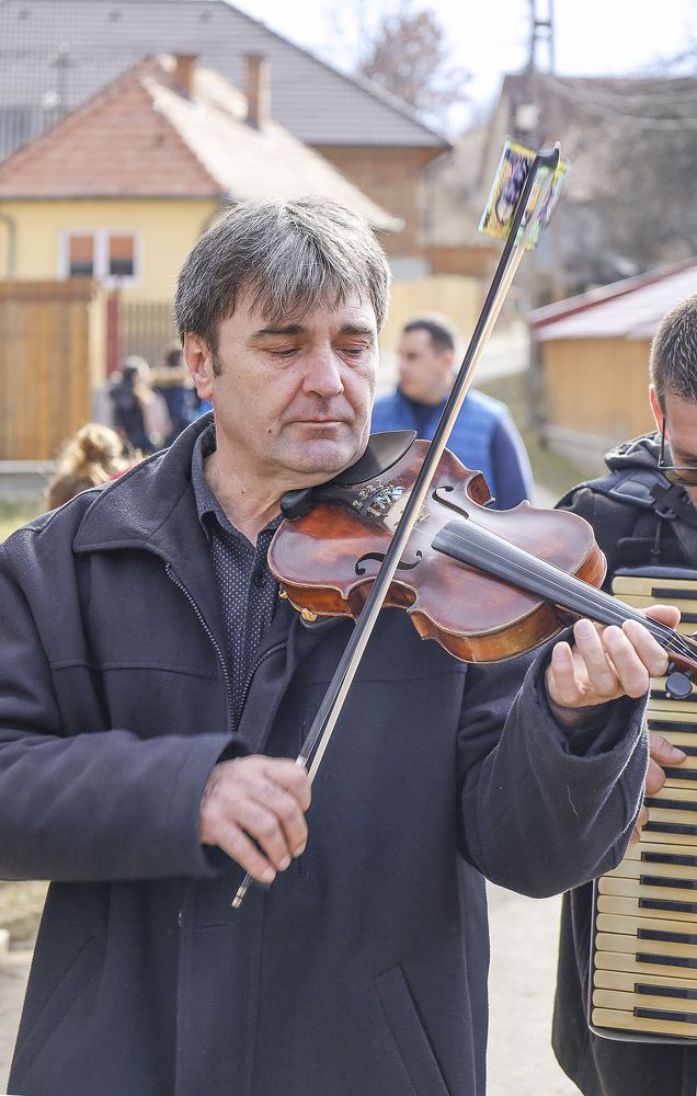 The violinist concentrates on the carnival